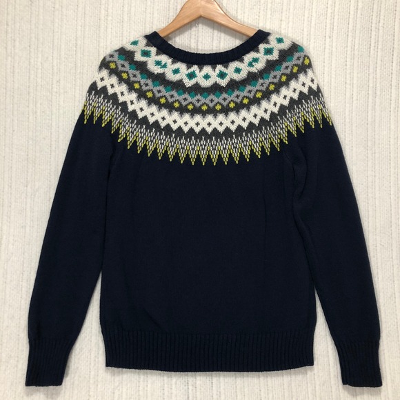 Old Navy Womens Navy Blue Fair Isle Yoke Crewneck Sweater Size L Cotton Blend - Picture 6 of 8